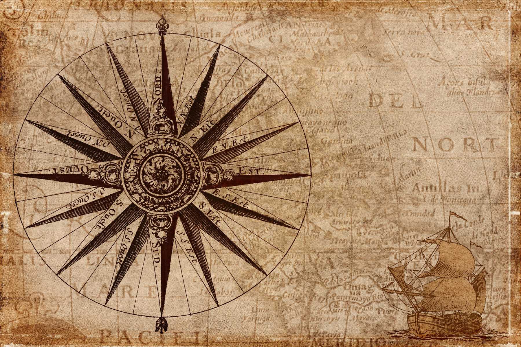 Kompass Landkarte Sepia